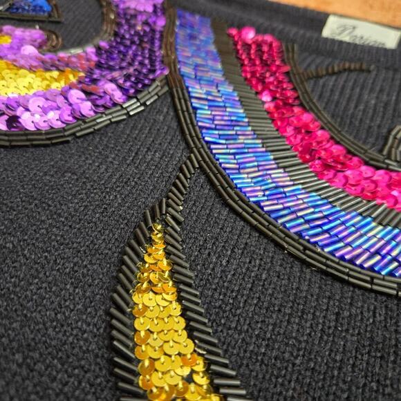 Darian Vintage 80s Black Knit Sequin Embellished Sweater Dress Sz M Avante Garde - Picture 7 of 12